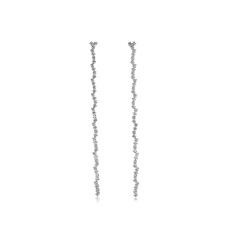 Long Hanging Diamond Earrings in 18K White Gold